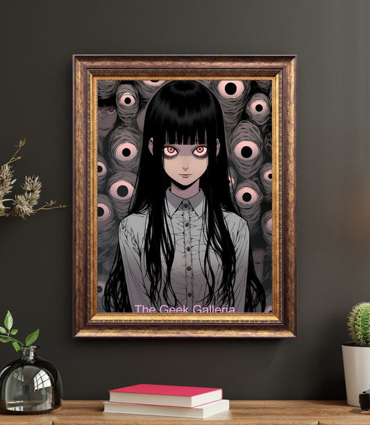 Visions of Descent: Horror Anime Girl and Abyssal Eyes Art Print