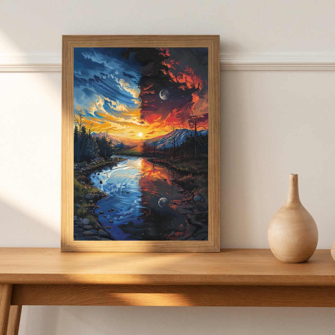 Day and Night: Dual Landscape Art Print - Lake Wall Decor