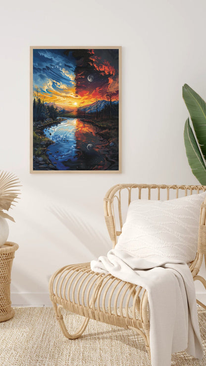 Day and Night: Dual Landscape Art Print - Lake Wall Decor