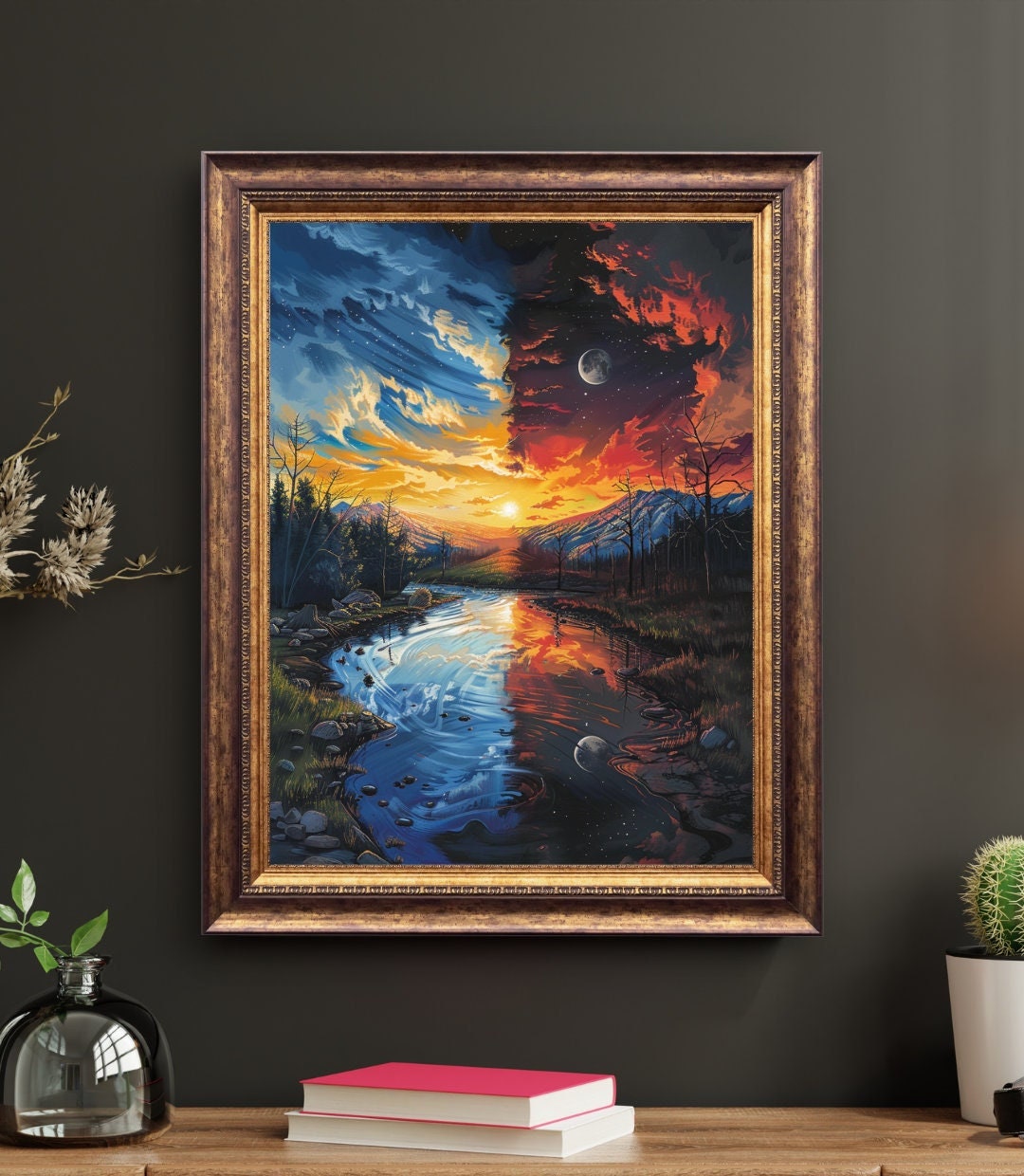 Day and Night: Dual Landscape Art Print - Lake Wall Decor