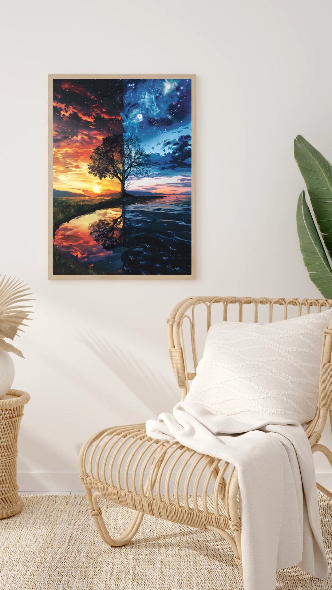 Eternal Contrast: Day and Night Lakeside Art Print - Lake Wall Decor