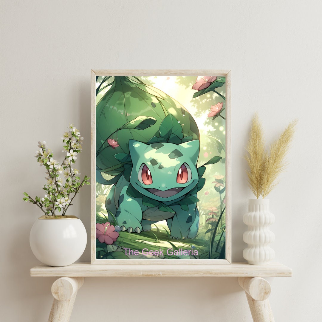 Grass-Type Seedling Companion with Natural Abilities, Art Print, Anime Poster, Waifu, Video Game Art Print