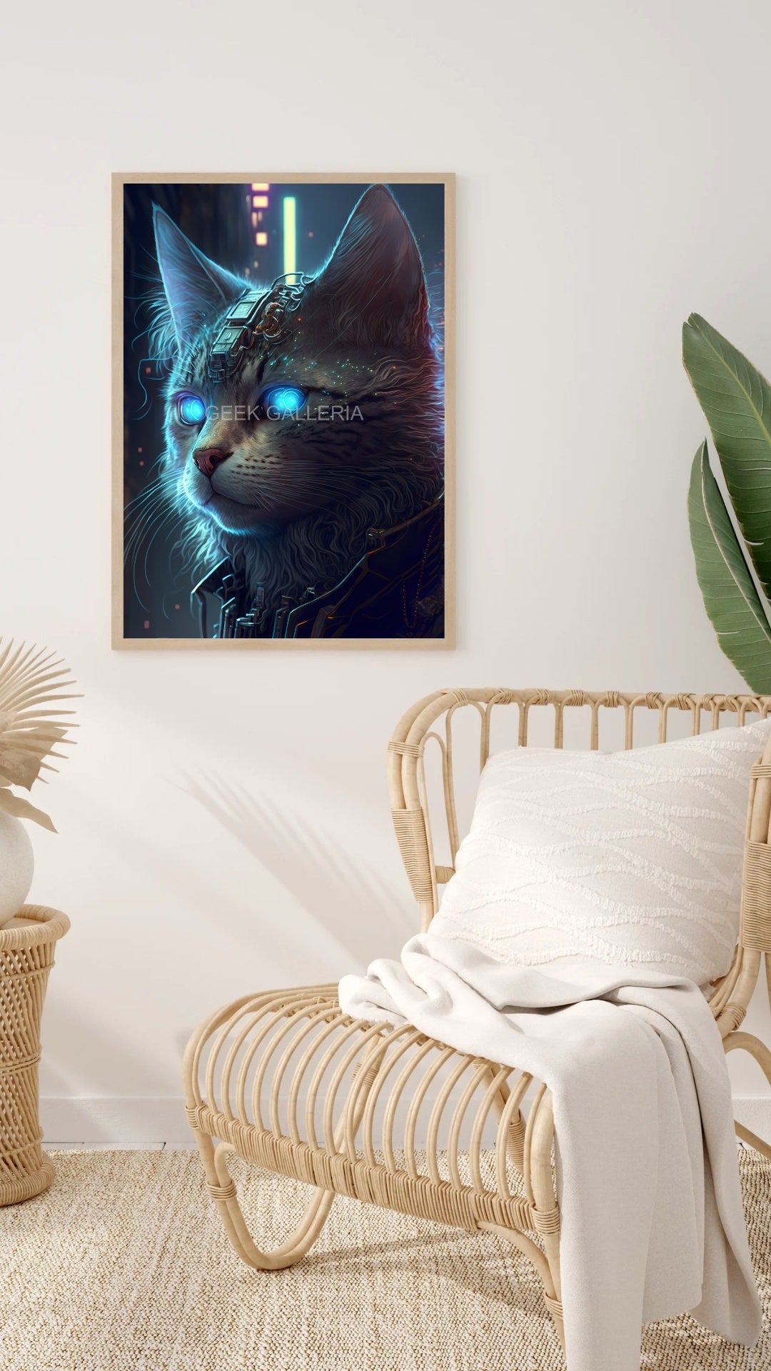 Cyberpunk Cat, Glowing Eyes, 11x17 Inches, Art Print, Cat Lover Gift