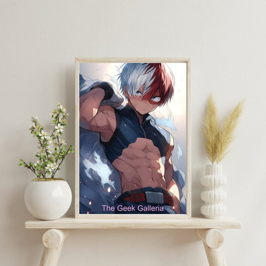 Half-Cold, Half-Hot Prodigy Hero with a Fiery Resolve, Art Print, Anime Poster, Husbando