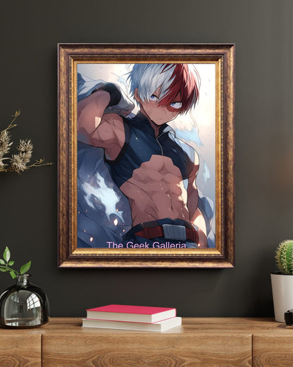 Half-Cold, Half-Hot Prodigy Hero with a Fiery Resolve, Art Print, Anime Poster, Husbando