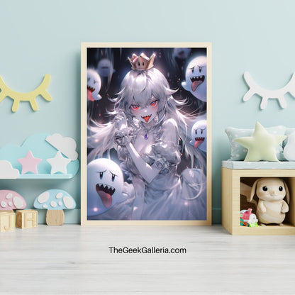 Playful Spirits: Ghostly Princess and Her Minions Art Print Cartoon Wall Decor Poster