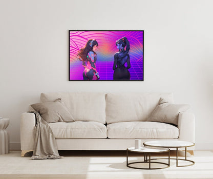 Neon Battle Stance: Futuristic Warriors Art Print - Original Poster - Artwork - Illustration Print Wall Art - Home Decor