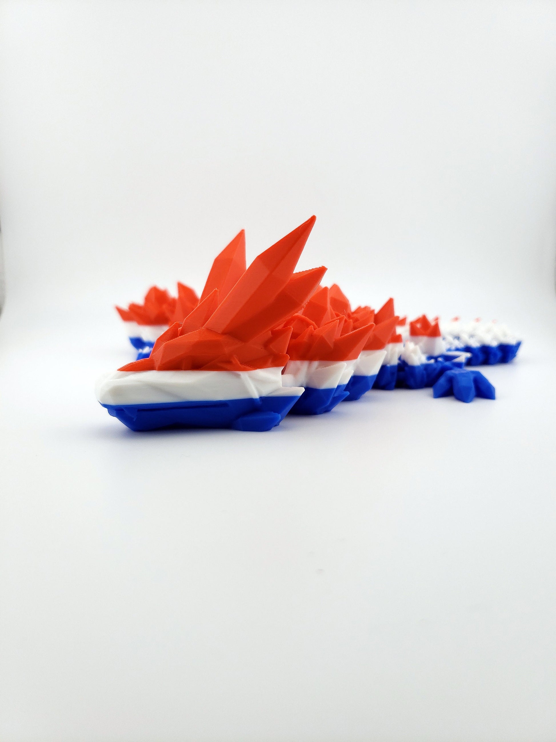 24 Inch Articulated American Flag Crystal Dragon - Sensory Toy - Unique Gift - Stress - Fidget - Patriot 4th Of July - Red, White and Blue