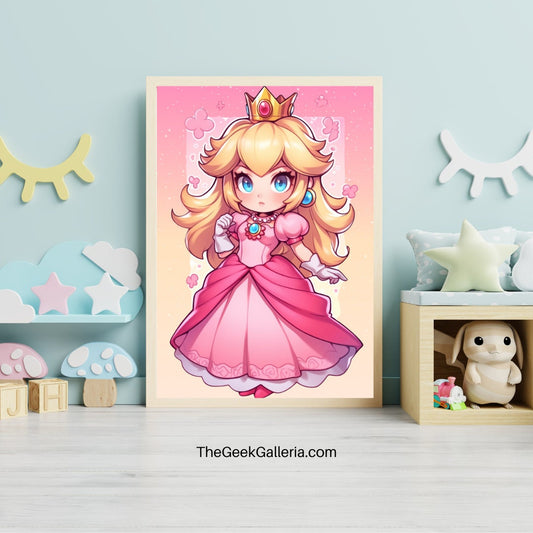 Royal Charm: Princess of the Mushroom Kingdom Chibi Art Print Wall Decor Poster