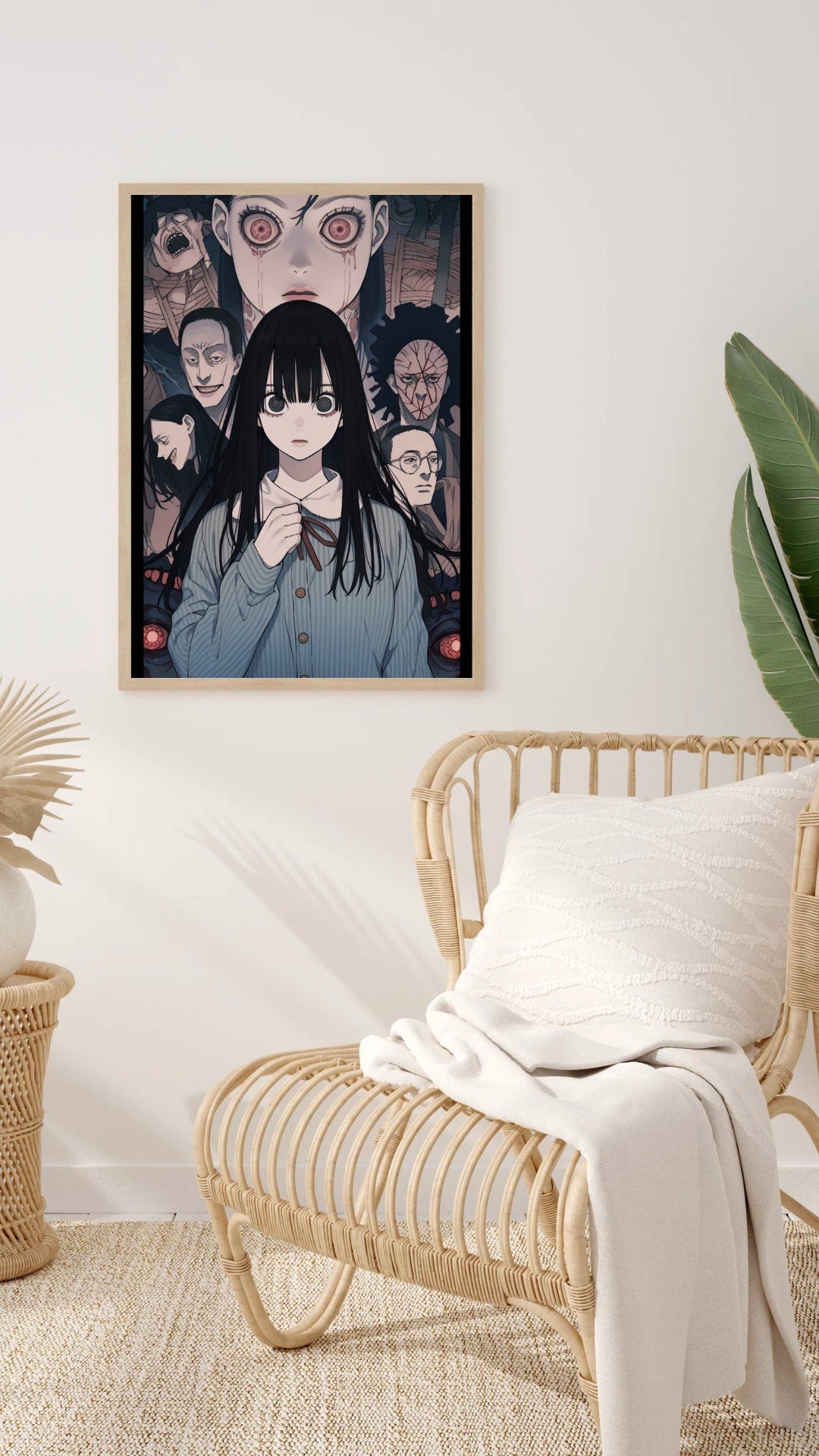 Eerie Lineage - Anime Girl with Macabre Family Portrait Art Print