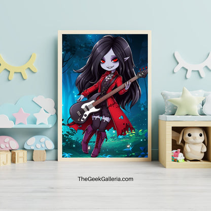 Forest Serenade: Chibi Vampire Rocker Art Print