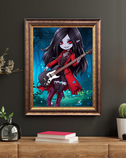 Forest Serenade: Chibi Vampire Rocker Art Print