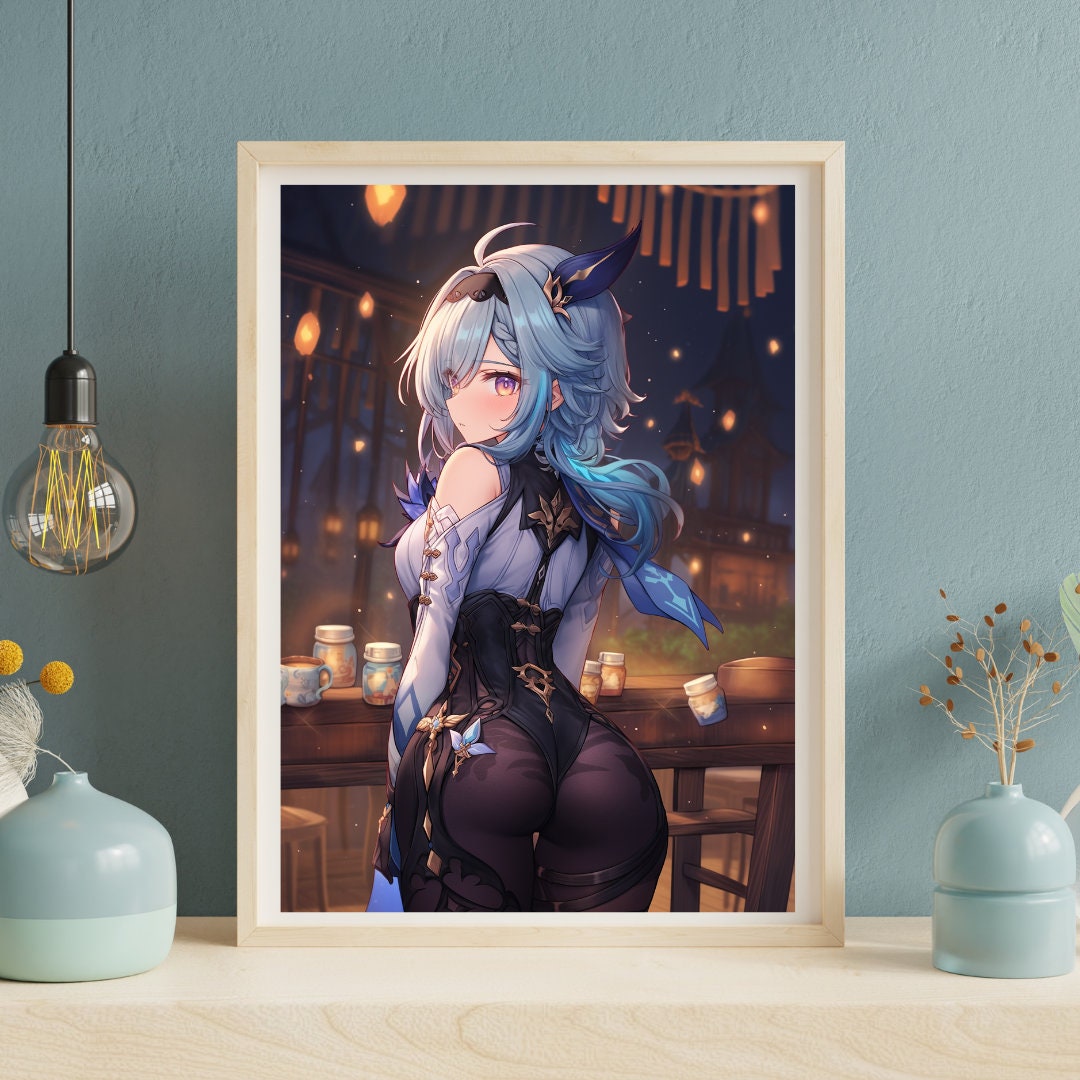 Elegant Aqua-Haired Maiden Art Print - Frame Not Included