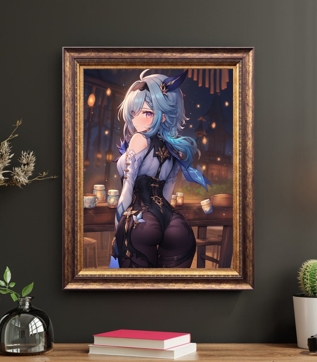 Elegant Aqua-Haired Maiden Art Print - Frame Not Included