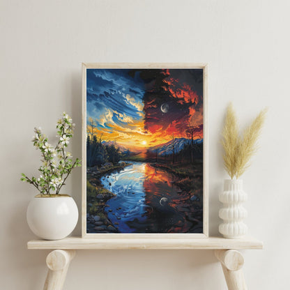 Day and Night: Dual Landscape Art Print - Lake Wall Decor