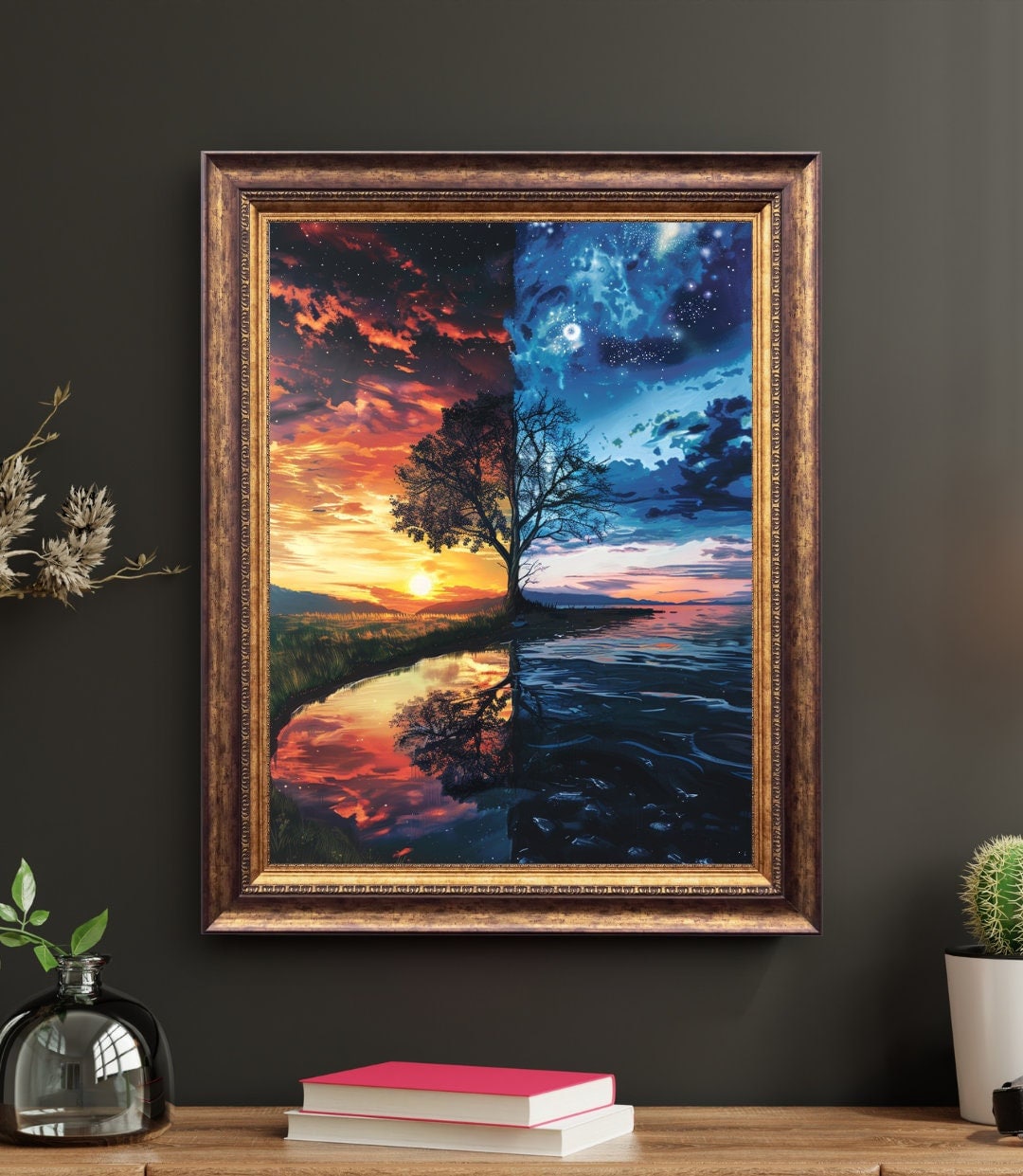 Eternal Contrast: Day and Night Lakeside Art Print - Lake Wall Decor