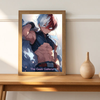 Half-Cold, Half-Hot Prodigy Hero with a Fiery Resolve, Art Print, Anime Poster, Husbando