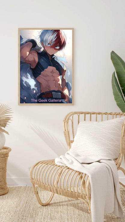 Half-Cold, Half-Hot Prodigy Hero with a Fiery Resolve, Art Print, Anime Poster, Husbando