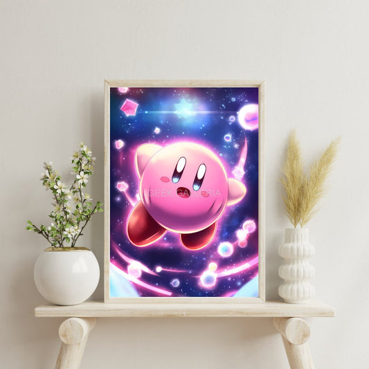 Kirby in a Starry Dreamland, 11x17 Inches, Art Print, Video Game Poster, Anime Poster, Kawaii