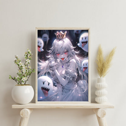 Playful Spirits: Ghostly Princess and Her Minions Art Print Cartoon Wall Decor Poster