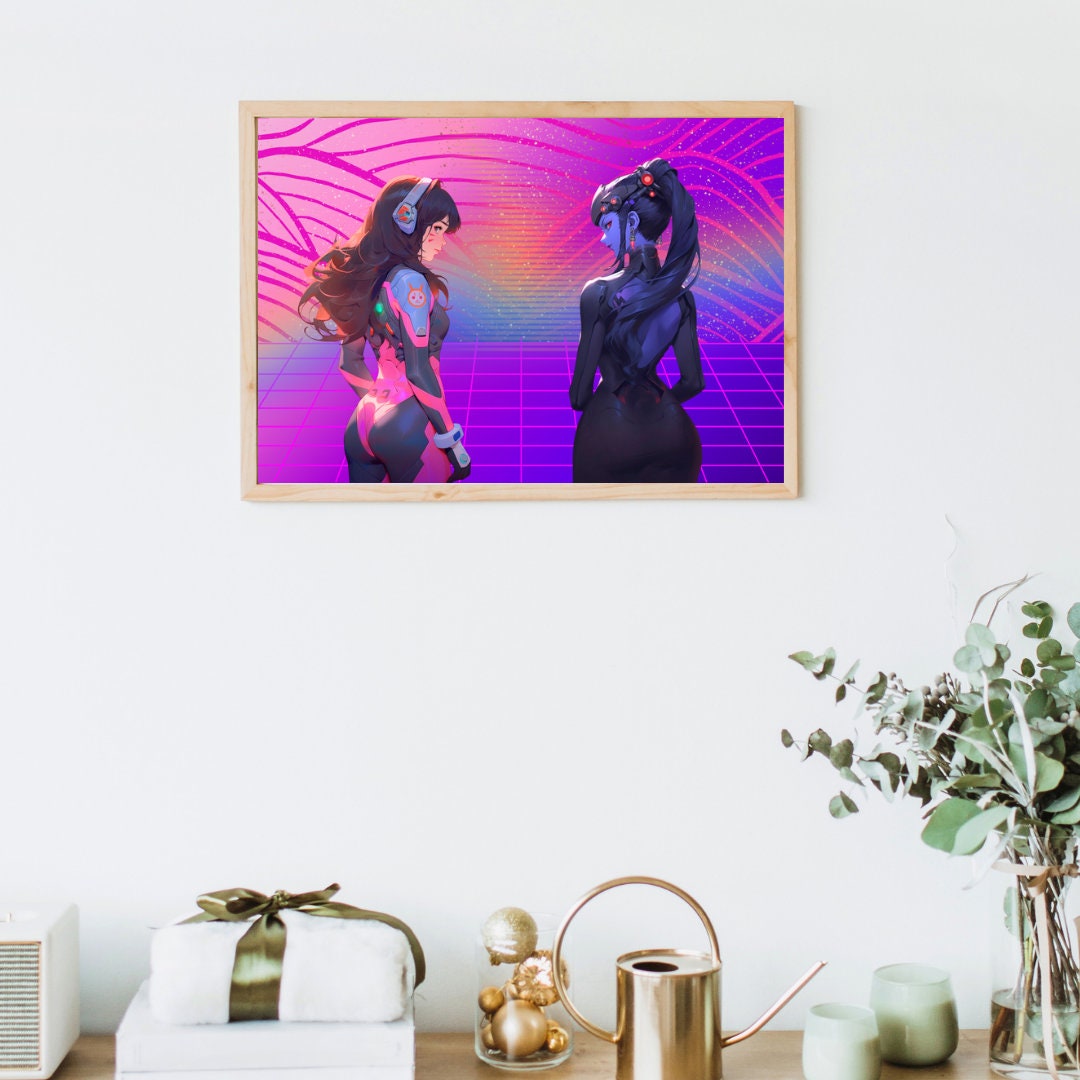 Neon Battle Stance: Futuristic Warriors Art Print - Original Poster - Artwork - Illustration Print Wall Art - Home Decor