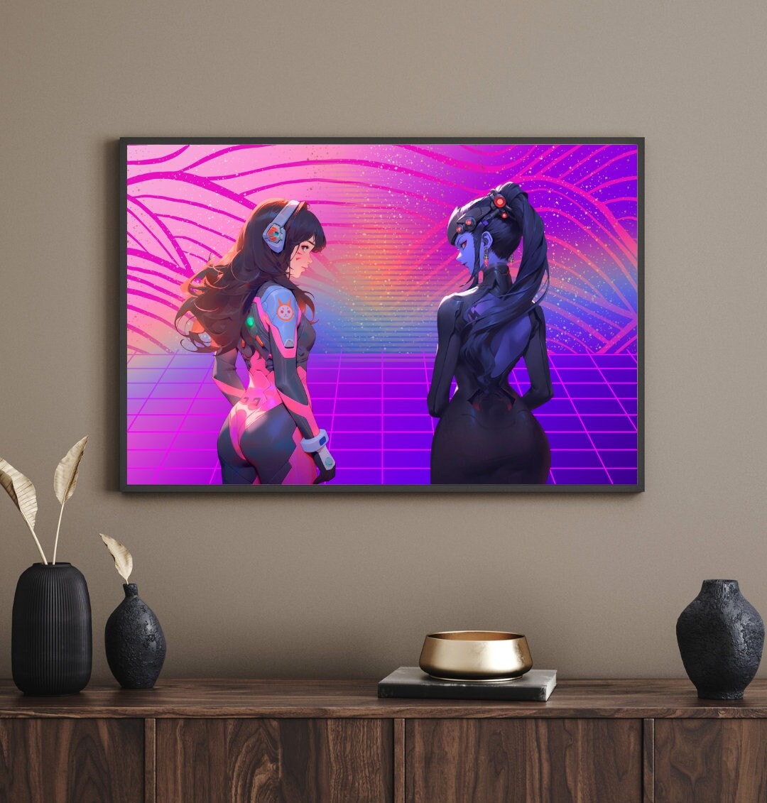 Neon Battle Stance: Futuristic Warriors Art Print - Original Poster - Artwork - Illustration Print Wall Art - Home Decor