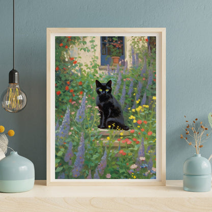 A Midnight Garden Art Print, Cat Lover Gift