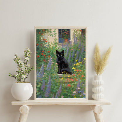 A Midnight Garden Art Print, Cat Lover Gift