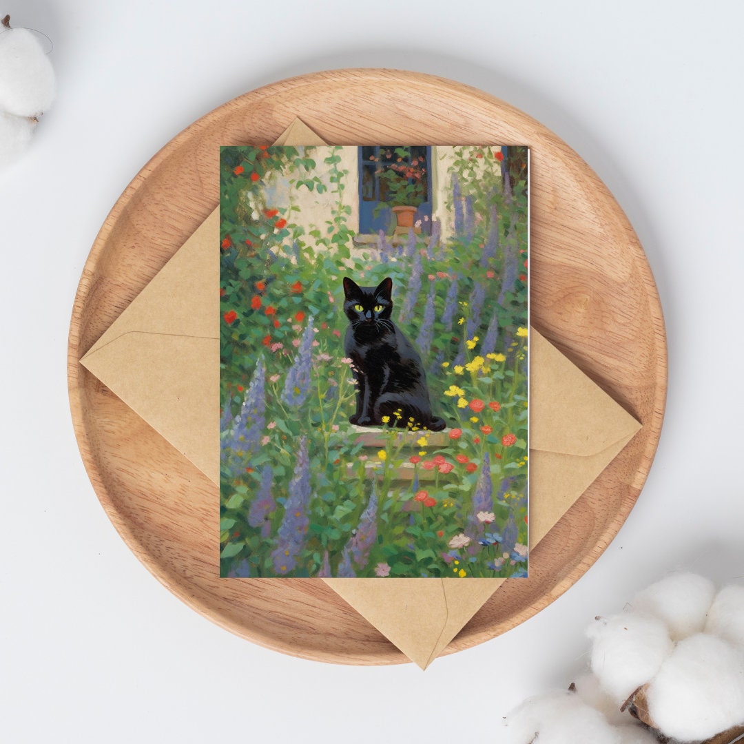 A Midnight Garden Art Print, Cat Lover Gift