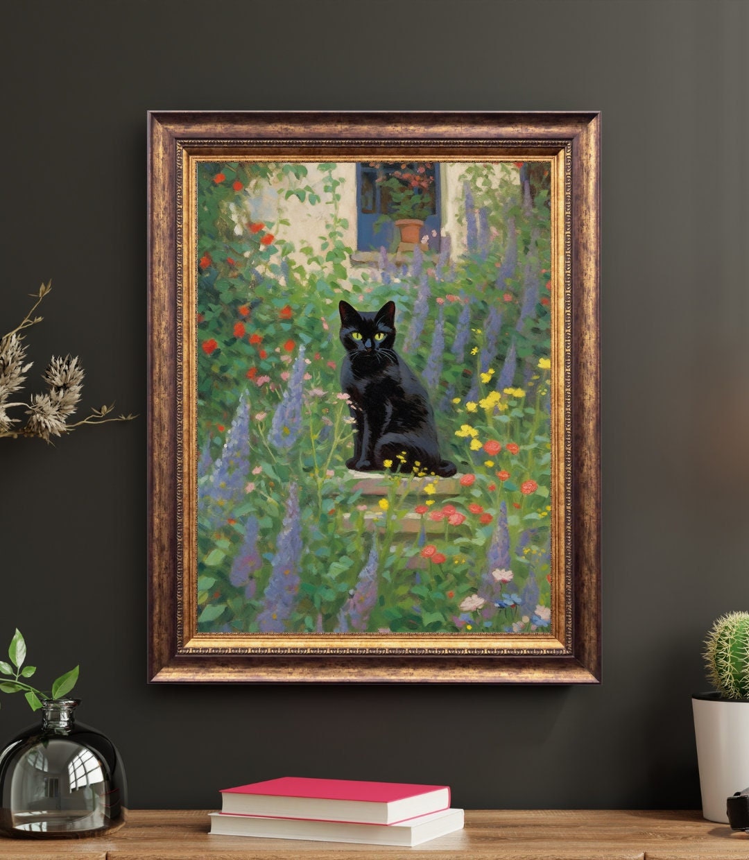 A Midnight Garden Art Print, Cat Lover Gift