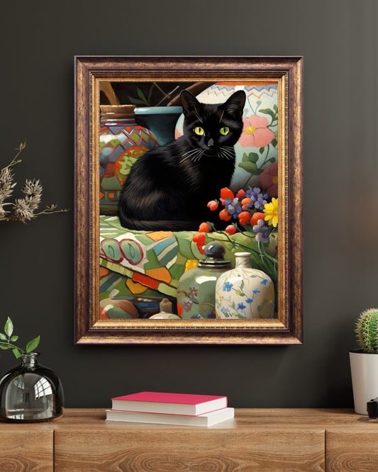 A Midnight Garden Art Print, Cat Lover Gift