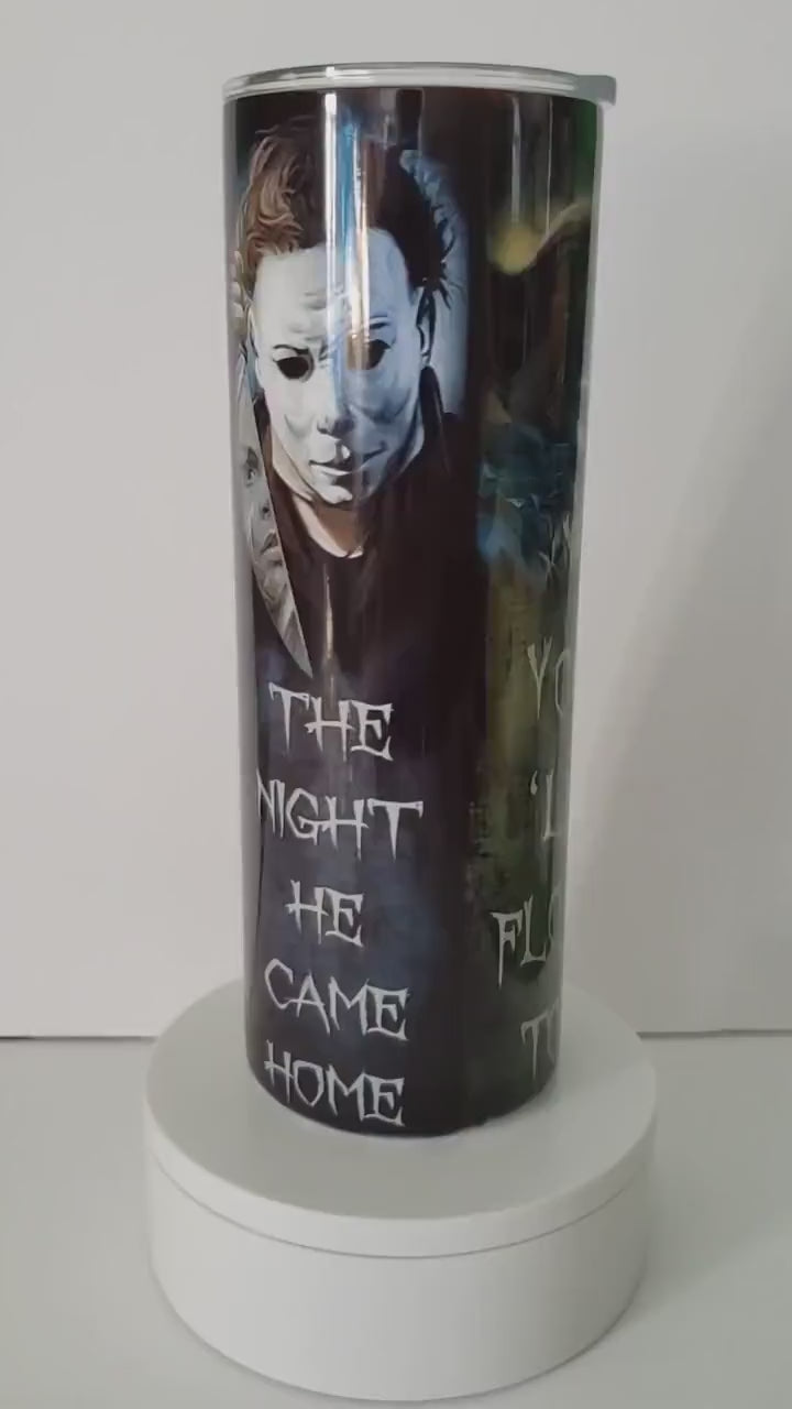 Fright Night Icons 20 oz Skinny Tumbler - Horror Movie Villains Cup - Perfect Halloween Gift for Thriller Fans - Spooky & Scary Tumbler