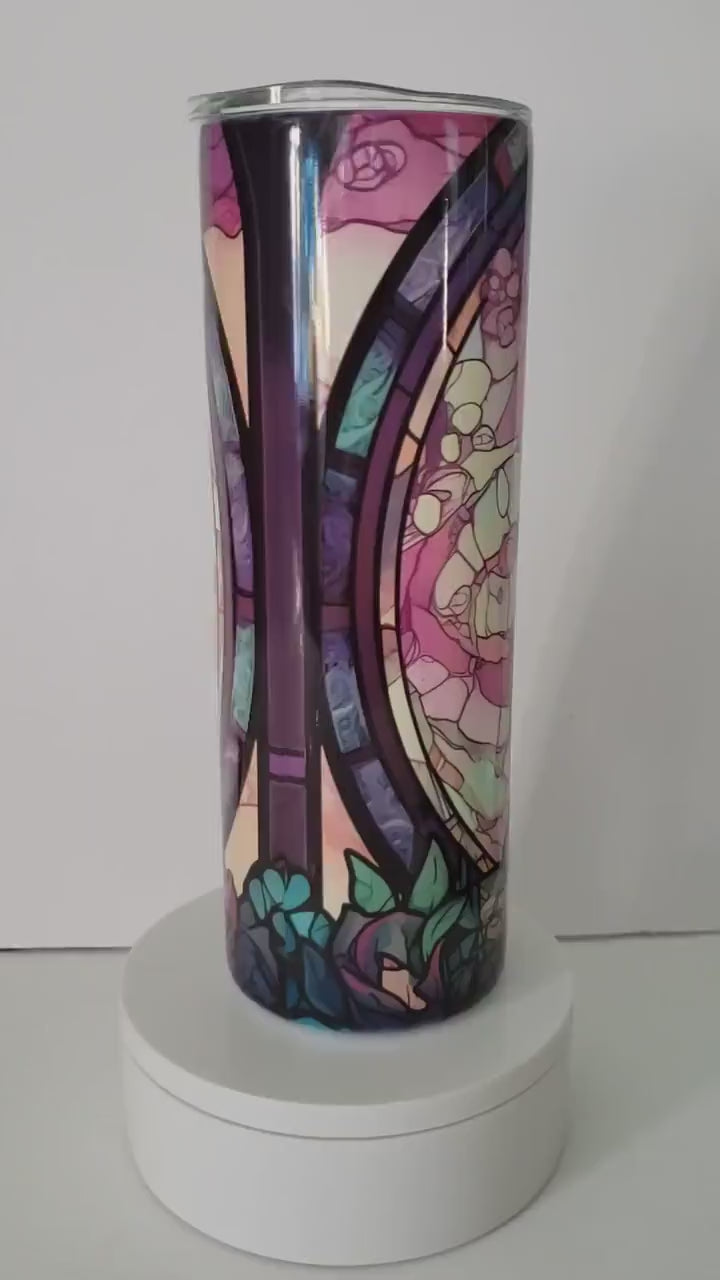 Dragon Enigma 20oz Tumbler - Customizable Mysterious Character-Themed Travel Cup - Perfect for Fans of Whimsical Stained Glass Design