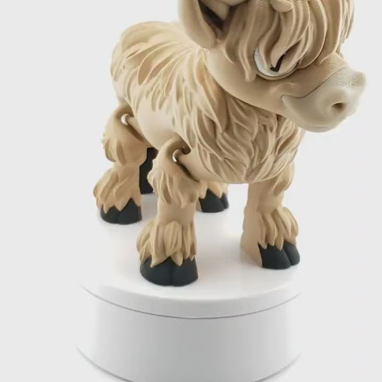3D Printed Highland Cow Desk Toy - Multicolor Fancy Cow Figurine, Printverse Hairy Cattle, Fidget Office Decor, Articulated