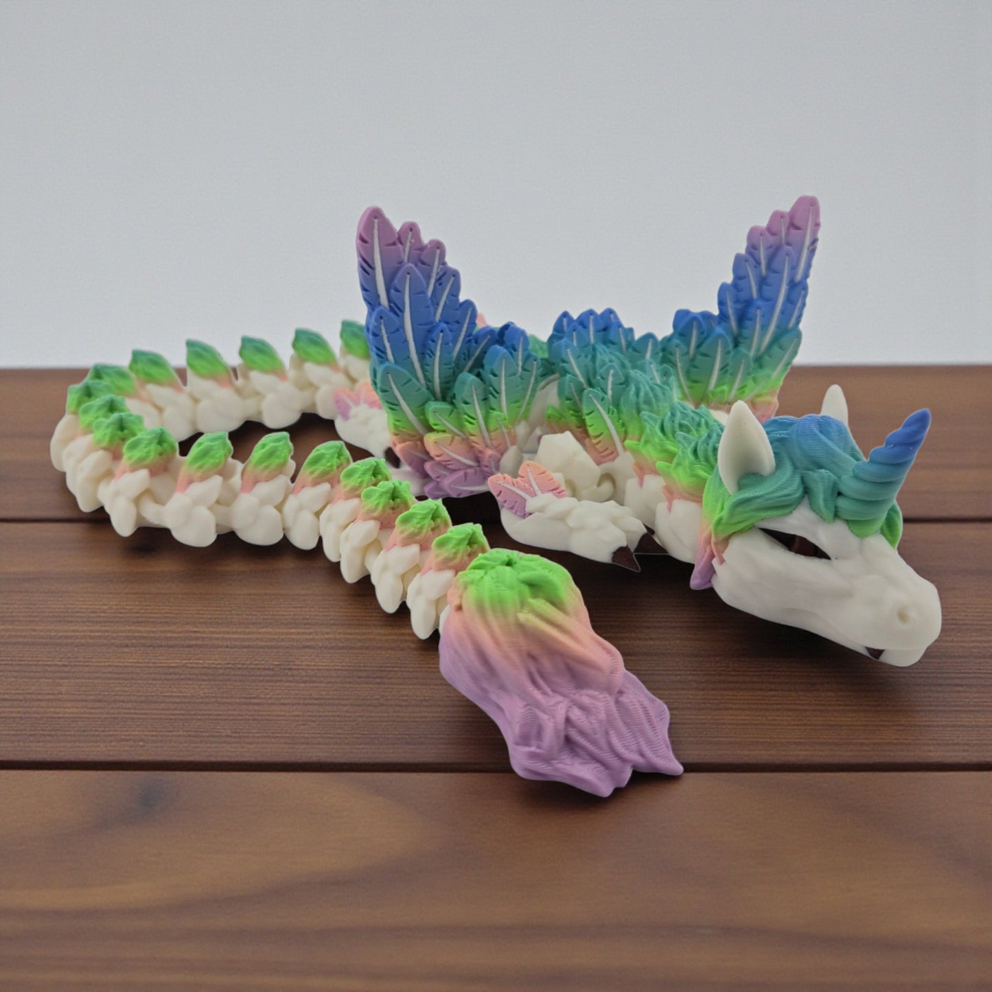 Alicorn Dragon – 22" Articulated 3D Printed Fantasy Figure | Movable Wings, Pastel Rainbow Accents & White Body