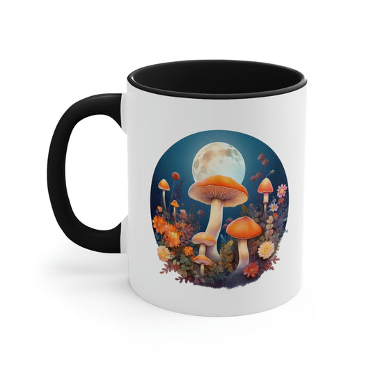 Floral Mushroom Moon Coffee Mug, Enchanting Cottagecore Gift, 11oz Ceramic Coffee Mug for Coffee Lovers, Aesthetic, Nature Enthusiasts