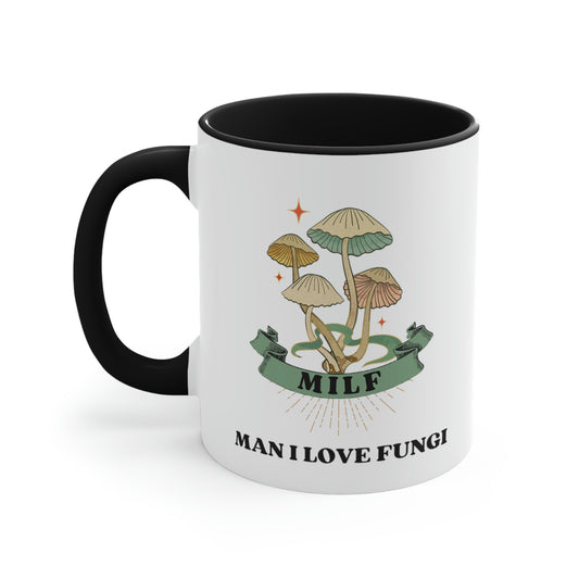 Mushroom Lover's Delight: MILF Man I Love Fungi Coffee Cup, Funny Mushroom Quote, Unique Ceramic Mug, Nature Inspired Gift