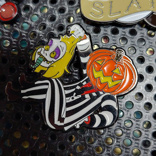 Enamel Pin: Ghastly Character with Pumpkin Head Design