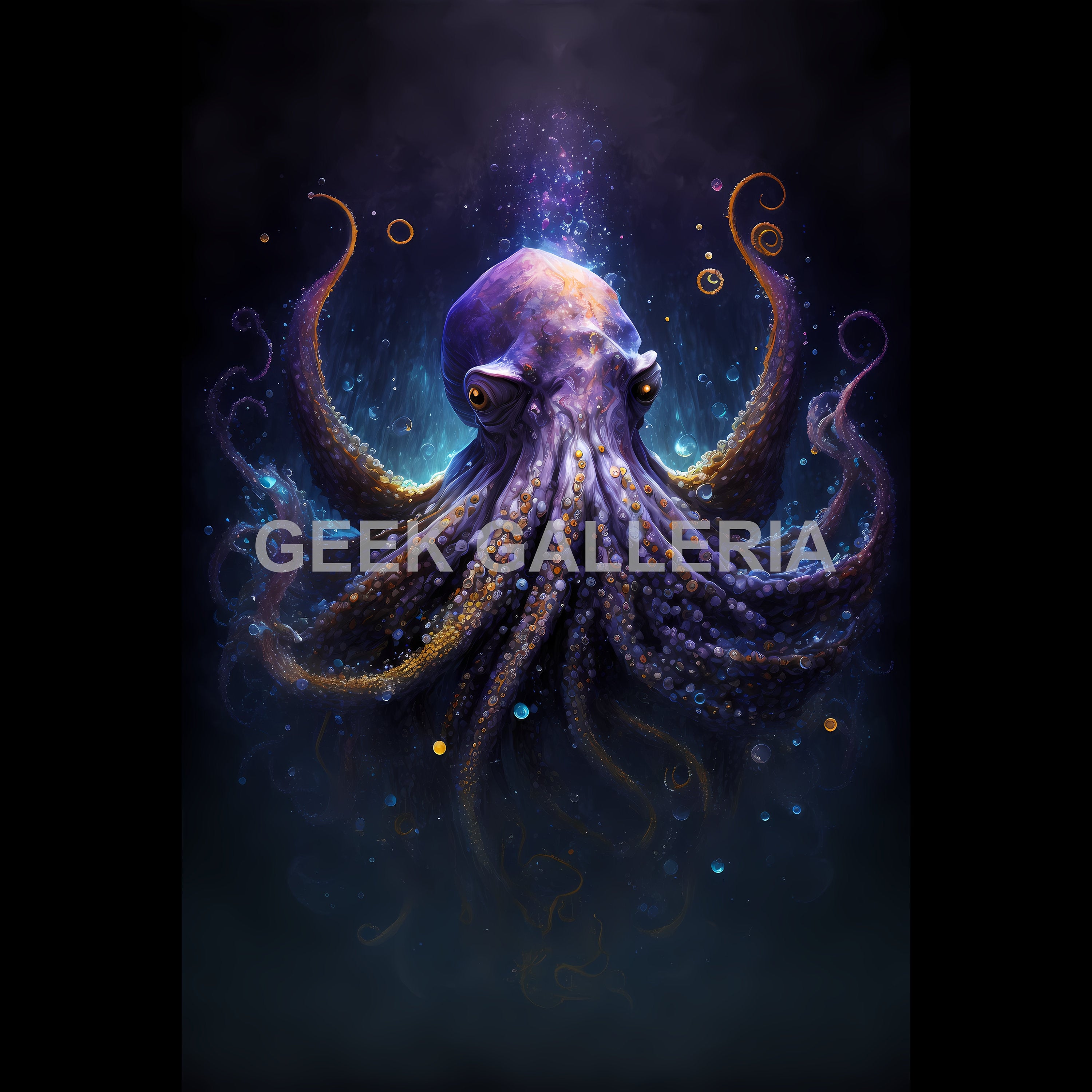 Surreal Octopus Art Print - Purple And Yellow Lovecraftian Fantasy Dig ...