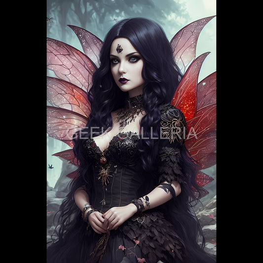 Goth Fairy V2, Red Winged, 11x17 Art Print, Beautiful