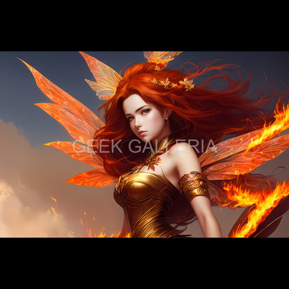 Flames of the Fire Fairy, 17x11 Inches, Art Print, Fantasy