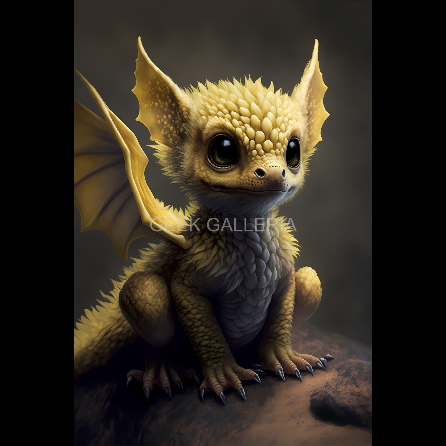 Cute Yellow Baby Dragon Art Print, Fantasy Illustration, 11x17 Inches