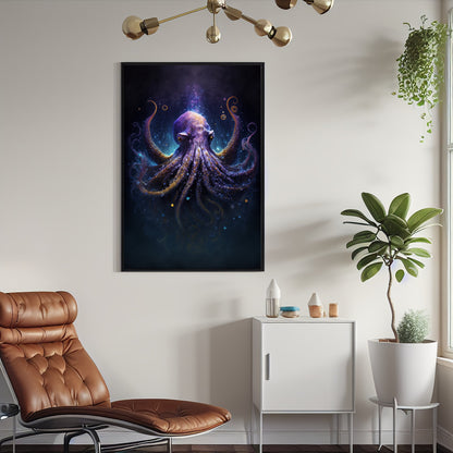 Surreal Octopus Art Print - Purple and Yellow Lovecraftian Fantasy Digital Painting, 11x17 Inches