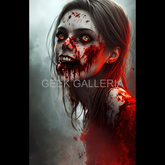 Zombie Girl V1 Art Print - 11x17 Inch Poster of a Creepy and Gruesome Undead Survivor