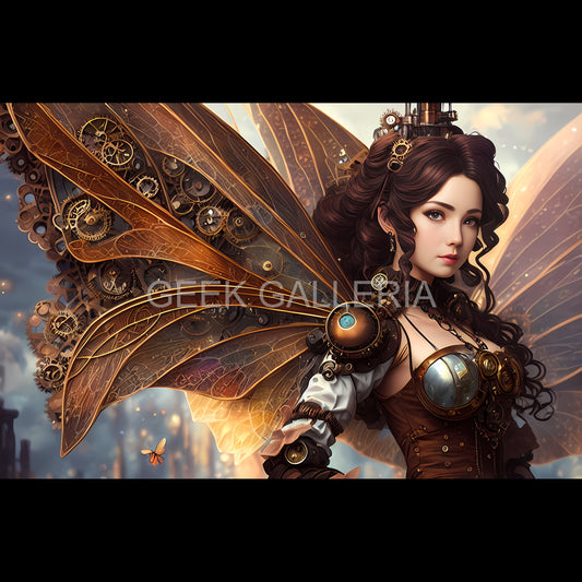 Steampunk Fairy V1: Industrial Fantasy Art Print (17x11)