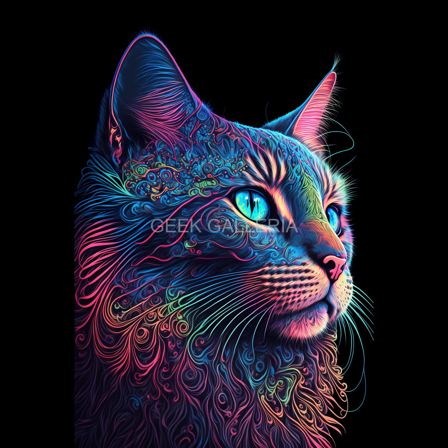 Colorful Psychedelic Cat Art Print - 11x17 Inches