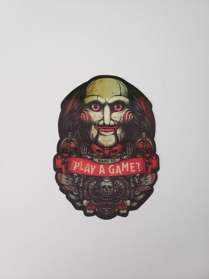 Horror Icons Trio: The Clown, The Puppeteer, and The Doll, Peeker Sticker, 3D Lenticular Car Sticker, Motion Sticker, Horror Sticker