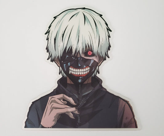 Transforming Ghoul: From Flesh to Masked Terror, Peeker Sticker, 3D Lenticular Car Sticker, Motion Sticker, Anime Sticker, Husbando Sticker