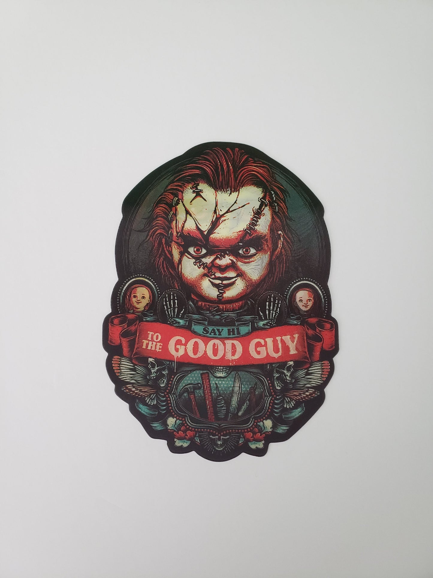 Horror Icons Trio: The Clown, The Puppeteer, and The Doll, Peeker Sticker, 3D Lenticular Car Sticker, Motion Sticker, Horror Sticker