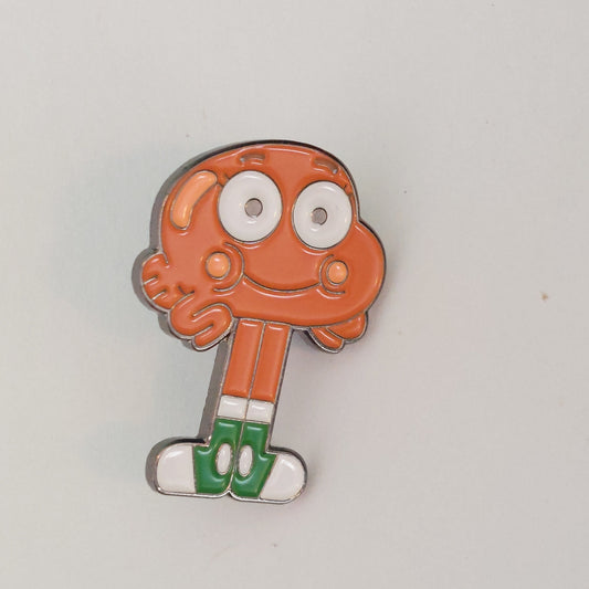 Orange Cartoon Character Enamel Pin with Green and White Shoes